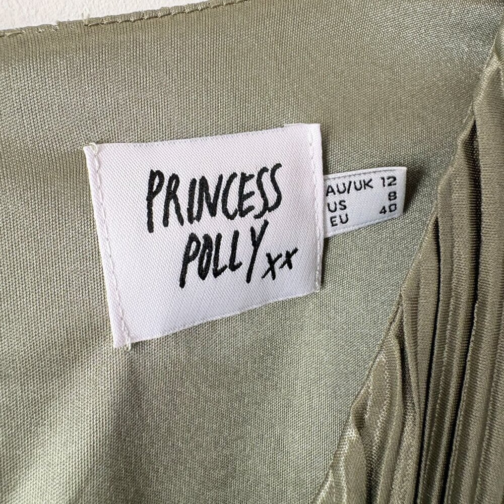 Princess Polly Cindie Wrap Pleated Mini Dress Sage Green Size 8 - Picture 5 of 6